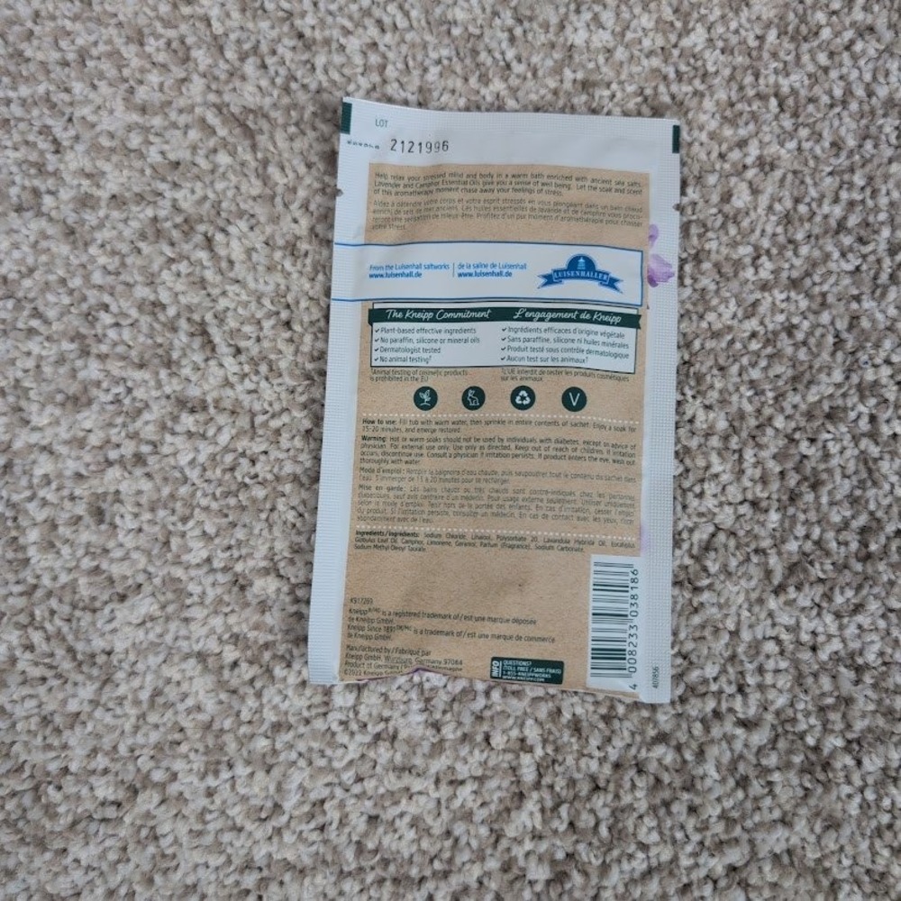 Kneipp Relaxing Lavender Mineral Bath Salt Ancient Sea Salt New 2.1 oz /‎ 60 g - Picture 3 of 3